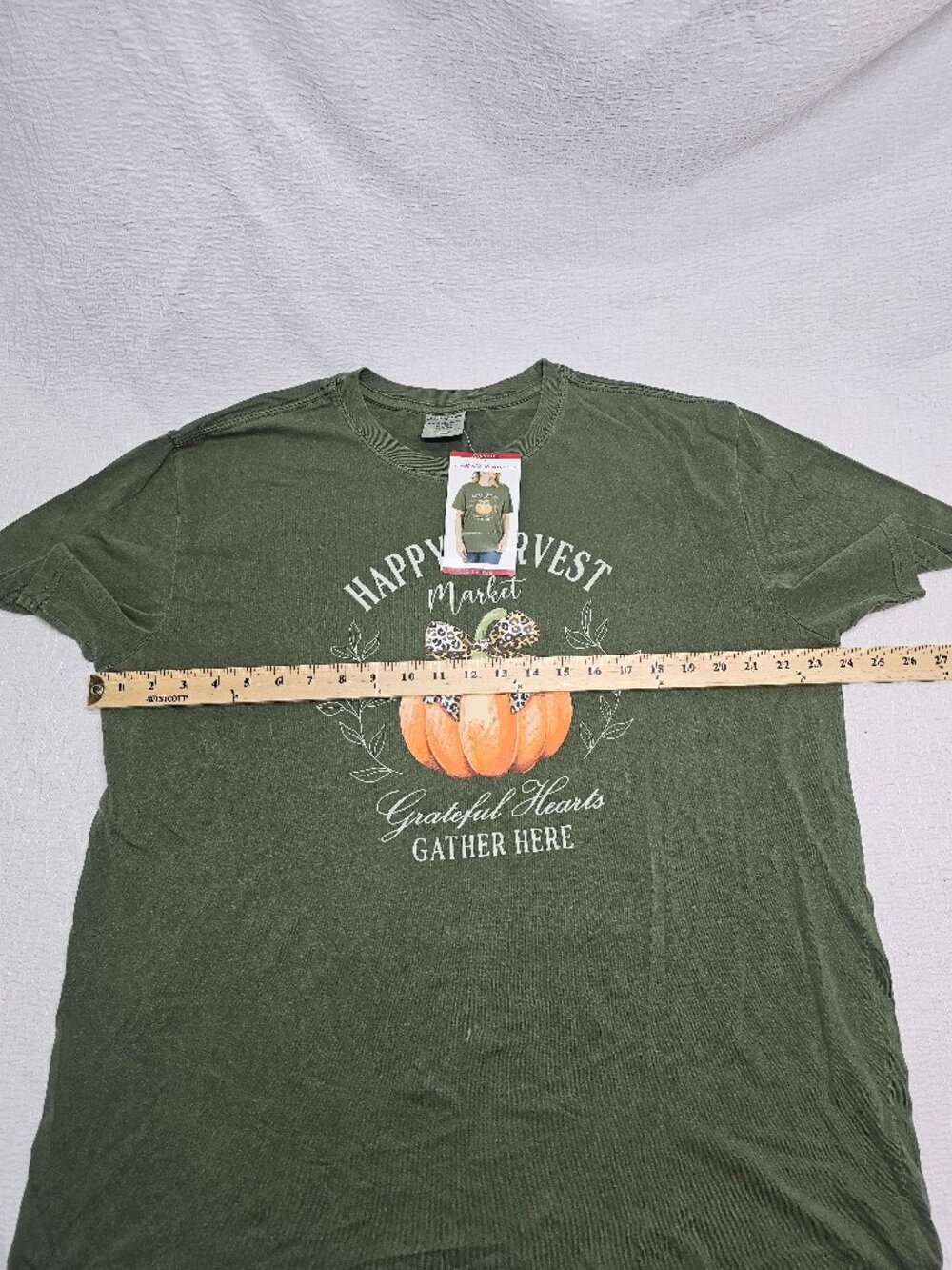 State of Mine Women's Happy Harvest Short Sleeve Crewneck Graphic T-Shirt Olive - Picture 6 of 7